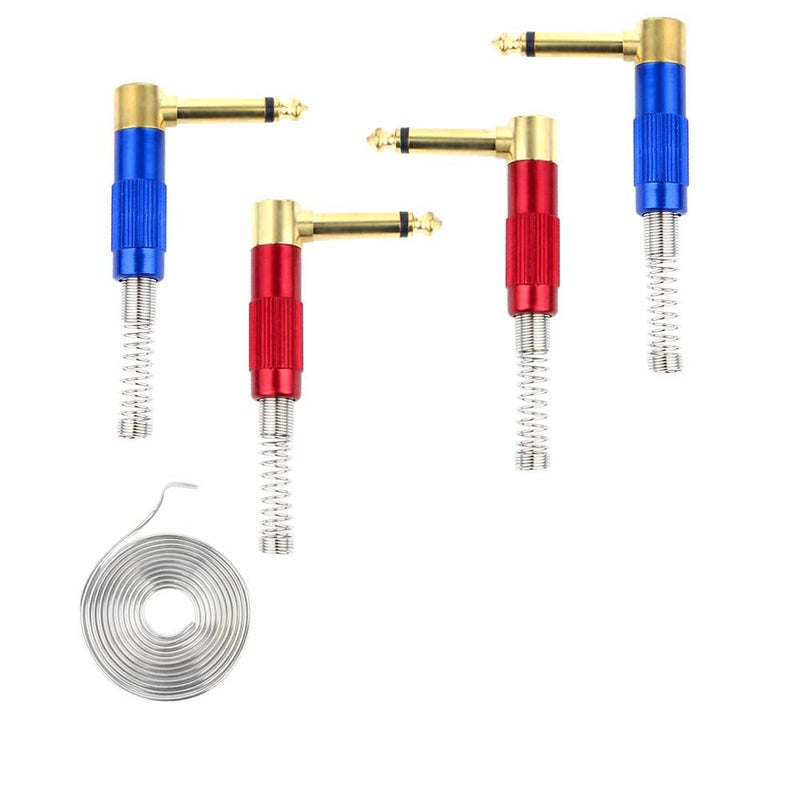 GiantBee 1/4" Audio Plugs 6.35 mm Plug TS Male 1/4 inch Heavy Duty Solder Type Mono Connector with Spring, Right Angle for DJ Mixer, Speaker Guitar Cables, Patch Cable, Microphone Cable Blue+Red (4 Pack) - Image 1